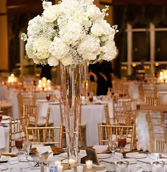 Florero de cono de vidrio para eventos, fiestas, florero, centro de mesa de boda, Decoración de mesa, idea de decoración de jarrón de eventos modernos