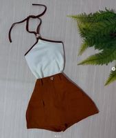 Ensemble deux pièces pour femme : Crop top halter et jupe-short cargo mini à motif floral avec poches, vente en gros, personnalisable