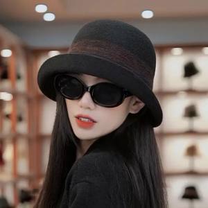 Women's retro rolled edge fisherman <b>hat</b>, British top <b>hat</b> French elegant high-end <b>hat</b> - Product Image 2