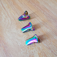 Décoration de Noël : Mini pince de fermeture en métal irisé arc-en-ciel de 19 mm, petite pince crocodile avec extrémité en caoutchouc pour pantalons en cuir