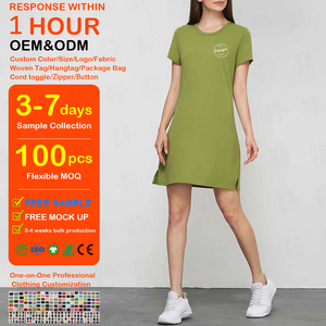 Wholesale Solid Color Breathable Cotton Jersey T Shirt Dress Custom Logo Crew Neck Short Sleeve Custom Women Casual <b>Mini</b> Dress - Product Image 1
