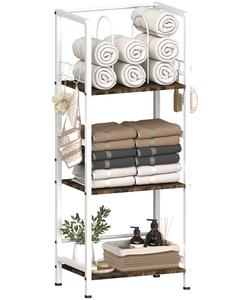 Étagère de rangement autoportante SENYU à 3 niveaux avec étagères en bois et crochets pour serviettes pour un espace de bain organisé - Product Image 1