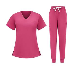Conjunto de Uniforme Médico de Manga Corta con Pantalones de Jogging, Cuello en V con Lazo Elástico y Bolsillo Individual, Fácil Cuidado, para Profesionales de Salones de Belleza - Product Image 2