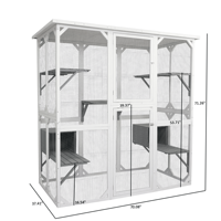 XPT016 extérieur/intérieur grande cage pour animaux de compagnie Nature bois blanc avec peintures maison de chat en bois avec support en métal pour patio arrière-cour