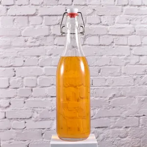 透明软玻璃水瓶，带夹子夹盖，750毫升特殊风格的密封摆动顶部饮料容器
