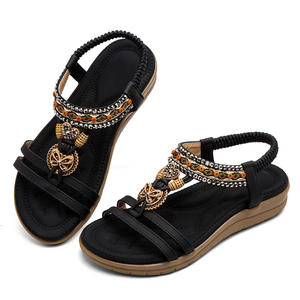 Sandalias Planas de Moda para <span class=keywords><strong>Mujer</strong></span>, Sandalias Suaves para Caminar, Sandalias Planas de Verano para la Playa con Soporte de Arco, Correa Elástica en el Tobillo y Adornos - Product Image 2