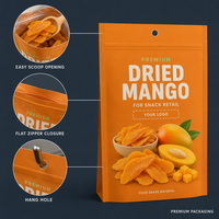 Sacs de mangues séchées imprimés sur mesure, sachets refermables de qualité alimentaire pour l'emballage de tranches de mangue, pour la vente en gros et au détail de snacks
