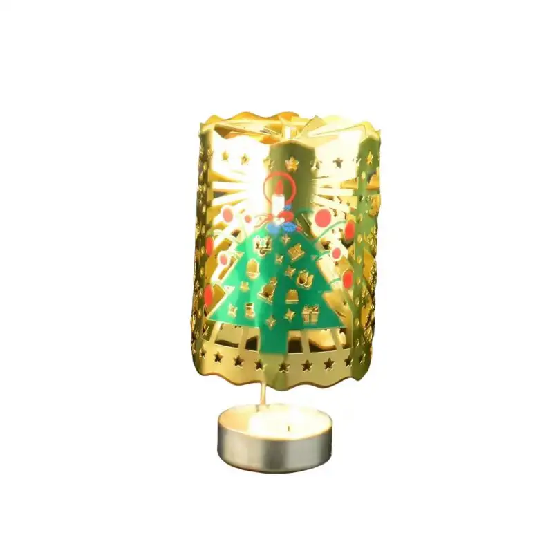 Tempat lilin putar lilin carousel tempat lilin logam emas kustom untuk dekorasi rumah