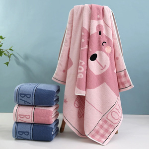 Toalla de Baño para Bebé con Diseño de Oso Teñido con Hilo, 70x140cm, 100% Algodón, Diseño de Dibujos Animados, Suave y Absorbente, Unisex, Azul y Rosa - Product Image 2