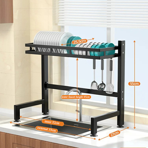 Carbon Steel Single Tier Dish Rack Plastic Dish Drying Rack Freestanding Kitchen Storage Rack