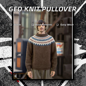 Suéter de Invierno Tejido de Moda Vintage, Grueso, con Diseño de Patrón Geométrico Irregular, Suéter de <span class=keywords><strong>Cuello</strong></span> <span class=keywords><strong>Alto</strong></span> Medio de Manga Larga para <span class=keywords><strong>Hombre</strong></span> - Product Image 2