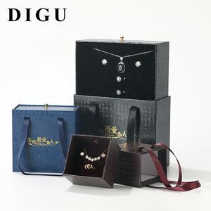 Caja de Joyería DIGU con Diseño de Piel de Cocodrilo y Asa de Listón, Juego de Empaque de Joyería de Papel Texturizado con Bolsa de Regalo a Juego - Product Image 5