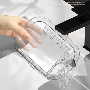 Custom Logo Luxury 2 Tiers Plastic Soap Dishes For Bathroom Shower Transparent Soap Holder Soap Saver With Drain