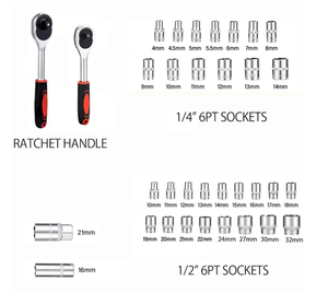 Jeu de clés à cliquet de 108 pièces avec douilles, pour la réparation de voitures, de motos et de vélos, kit d'outils combinés avec boîte de rangement 116 - Product Image 3