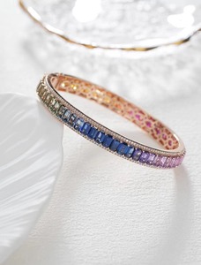 SGARIT custom 18k pure gold lab grown gemstone <b>bangle</b> bracelet Jewelry colored gradient sapphire rectangular women <b>men</b> gift - Product Image 5