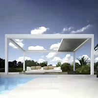 Pergola Bioclimatique Extérieure en Aluminium Étanche avec Toit à Lames Motorisées, Verre Basse Émissivité, Design Minimaliste, Arc Moderne pour Jardin et Véranda