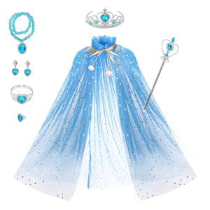 Ensemble pour filles MS Girls, cape de princesse assortie à la reine des neiges avec capuche à paillettes, cape Elsa, costume d'Halloween et de Noël - Product Image 2