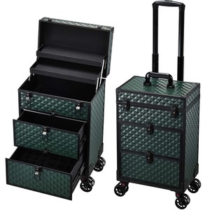 Professional Rolling Makeup Train Case with 2 <b>Storage</b> Drawers Large Capacity Beauty Tool Organizer Travel Nail Polish <b>Suitcase</b> - Product Image 1