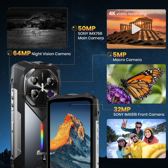 Fossibot F113 Top 6.78Inch 120Hz 12Gb+256Gb Ip68 Water Resistant Dual Sim Card Smartphone Rugged Phone 5G With Built-In Torch