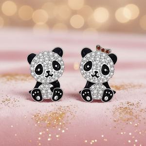Boucles d'oreilles Panda pour femmes, en alliage d'or blanc, cristal, dessin animé, bijoux mignons à la mode, cadeau, avec design à micro-insertion - Product Image 2