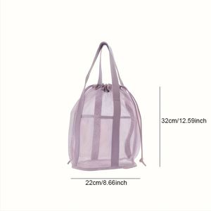 Summer Portable Drawstring Storage Pouch <b>Foldable</b> Polyester Mesh <b>Beach</b> Tote <b>Bag</b> Lightweight Toiletry <b>Bag</b> for Travel - Product Image 3