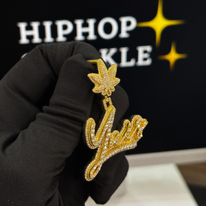 Personalized 1.8” <b>Name</b> Pendant Iced Out Silver Moissanite Diamond Leaf Bail Hip Hop <b>Chain</b> Pendant Custom Luxury Statement - Product Image 1