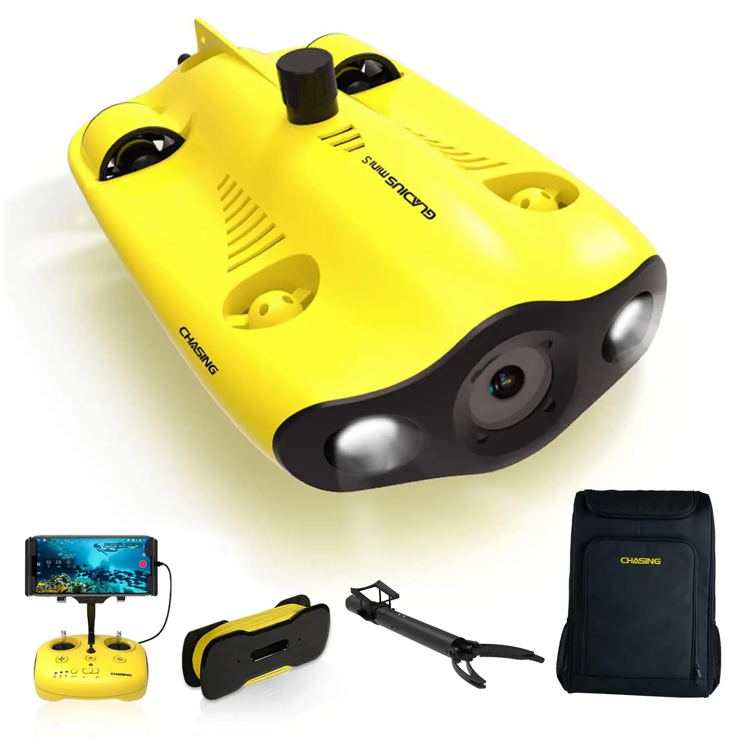 Chasing Gladius Mini S avec bras robotique Drone sous-marin ROV 4k Caméra 1080p avec contrôleur sans fil Fonctions de l'application Wifi