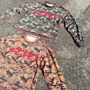 Chemises à manches longues en tricot gaufré à coutures contrastées avec logo personnalisé, de haute qualité, en tricot gaufré camouflage à manches longues - Product Image 3