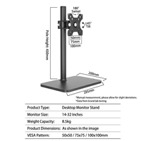 Support de bureau pour moniteur unique d'origine, 14-32 pouces, poteau de 450 mm, 180° ° Rotation ±45° ° Support d'écran inclinable, charge maximale 8,5 kg
