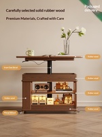 Table basse pliante en bois massif avec rangement, style nordique et médiéval, chariot mobile pour salon CJ060