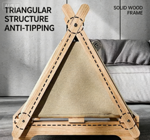 Solid Wood Cat <b>Bed</b> Tent Elevated Pet <b>Cave</b> With Removable Washable Cover For Indoor Cats Minimalist Design - Product Image 4