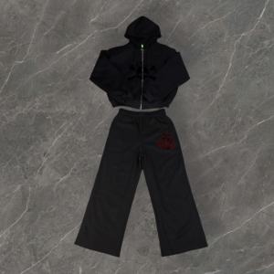 Wholesale Custom logo Men's Cotton Blank Plain Tracksuit <b>Cropped</b> Boxy <b>Zip</b> <b>up</b> <b>Hoodie</b> and Flared Sweatpants Set - Product Image 2