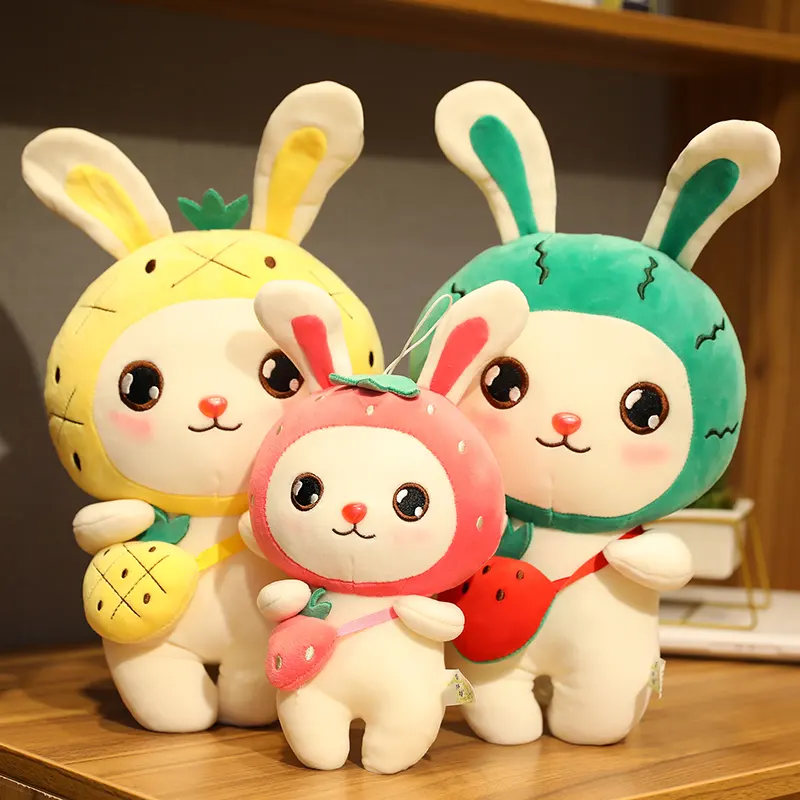 Cute plush toys wholesale plushies stuffed rabbit bunny shape fruit head peluche kawaii animals