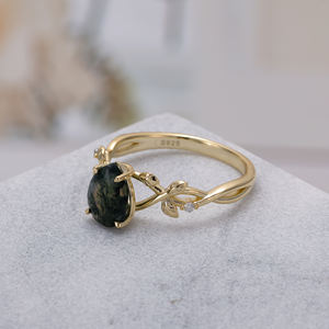 Cincin Fashion Moyu Jewelry untuk Wanita, Perhiasan Perak <span class=keywords><strong>Sterling</strong></span> 925 dengan Setting Potongan Elips Moss, Cincin Mewah - Product Image 2