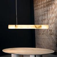 Luminaire suspendu moderne de style villa en cuivre et albâtre APCITL, télécommande, hauteur réglable, LED à intensité variable pour salon