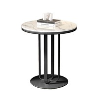 Table basse ronde de luxe légère avec cadre en métal et plateau en ardoise - Design moderne pour salon et chambre à coucher, utilisation en petit appartement