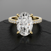 Anillo de Compromiso y Boda de Oro Sólido de 14K con Diamante Cultivado en Laboratorio, Corte Ovalado, Certificado IGI E VVS2, Doble Halo Oculto, Pavé, Unisex