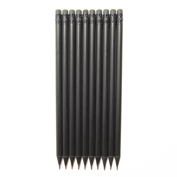 Custom Stamp Silver Logo 7.5 inch Black Wood Pencil Office&School Use Black Wood Pencil With Eraser