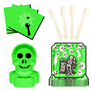 DAMAI New Factory Wholesale Set of Disposable Green Halloween Ghostlight Party Paper Plates - Product Image 4