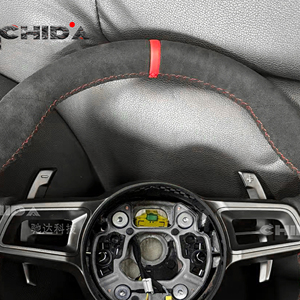 เหมาะสำหรับ Porsche Panamera Macan 718 Boxster Cayman taycan <span class=keywords><strong>Carrera</strong></span> <span class=keywords><strong>911</strong></span> 996 981 957 958 991พวงมาลัยหนังนิ่มที่กำหนดเอง - Product Image 2