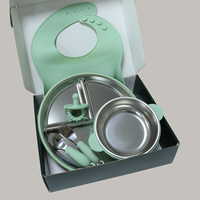 Ensemble de vaisselle pour bébé en silicone non toxique personnalisé par le fabricant, assiette, bol à ventouse, gobelet, bavoir, cuillère, Kingkam