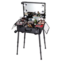 Étui de maquillage roulant en aluminium portable avec 6 ampoules étui cosmétique verrouillable pour chariot d'artiste avec table et jambe réglable