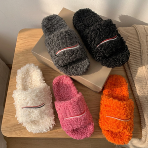 Luxury Men Women for Open Toe Wool <b>Fur</b> Warm Letters Comfortable Fuzzy All Seasons - Product Image 3