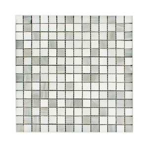 Carrelage de mosaïque en <span class=keywords><strong>verre</strong></span> poli, <span class=keywords><strong>blanc</strong></span> et gris, texture givrée, piscine, 9 pièces - Product Image 1