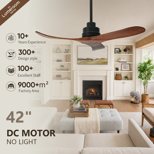 Ventilateur de plafond en bois massif de 42 pouces sans lumière, 3 pales, fixation par tige, avec télécommande, moteur DC silencieux et réversible pour chambre et salon - Product Image 1