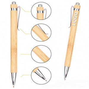 Ensemble de stylos à bille rétractables en bambou personnalisés et durables, imprimés UV, encre noire 1 mm avec recharges - pour journalisation et cadeaux - Product Image 2