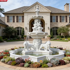 Fontaine à 3 niveaux <span class=keywords><strong>en</strong></span> marbre blanc sculpté à la main YOUFINE avec lions assis pour la décoration de manoir, de propriété et de jardin - Product Image 5