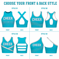 Ensemble de soutien-gorge et short de cheerleading personnalisé, vert aqua, avec strass épars, col montant et dos en X, pour entraînement