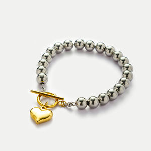 YF5215 Pulsera <span class=keywords><strong>de</strong></span> Moda con <span class=keywords><strong>Cierre</strong></span> OT <span class=keywords><strong>de</strong></span> Acero, Colgante en Forma <span class=keywords><strong>de</strong></span> Corazón Perlado, Chapado en Oro <span class=keywords><strong>de</strong></span> 18k, Acero Inoxidable Impermeable - Product Image 3