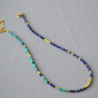 Kalung Tulang Selangka Wanita Desain Niche Retro Batu Phoenix Lapis Lazuli Perak Pecah Manik-Manik Tidak Beraturan